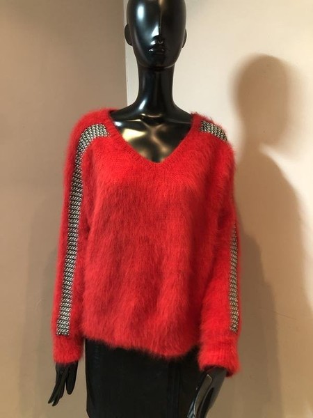 Women American Vintage Sweater Red Angora 38 / M /