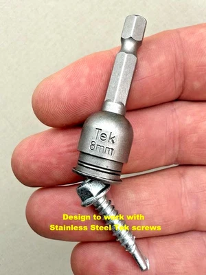 Y4REK 1 Stainless Nut Setter Driver 8mm x 50mm Tek Bit spring lock same as Wera Hilti