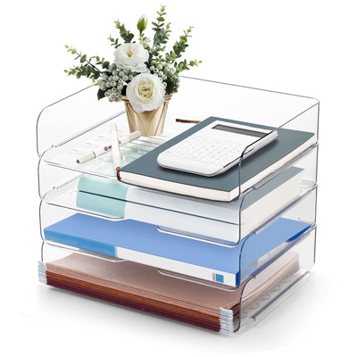 Clear Stapelbare Papierschalen 4-Pack, Ablagefächer Stapelbar, PET Clear Schr...