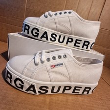 Image of Superga Women's White Lettering Trainers UK6.5 EU40 - 2790 COTW Platform Shoes