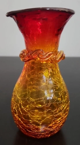 Rare Vintage Blenko Amberina Crackle Glass Oil Pourer 5.25"