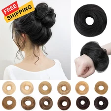 Unordentlicher Dutt-Haarteil, Echthaar, natürlich, Schwarz (Jet Black) 