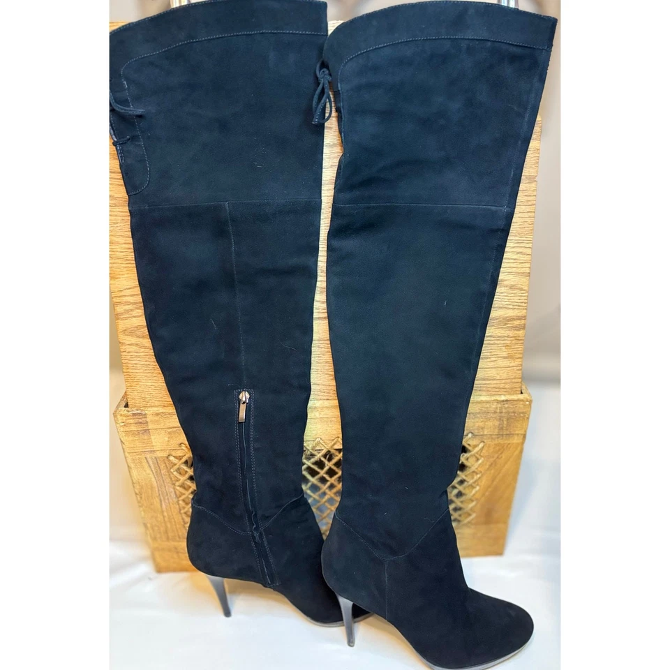 SAM EDELMAN VESEY Negro Suave Gamuza Cuero Sobre la Rodilla Stiletto Botas de Tacón Alto Foto 4 de 4