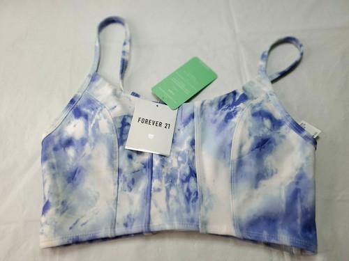 Forever 21 Womens S Athletic Sports Bra Top Blue Tie Dyed Spaghetti Strap Padded