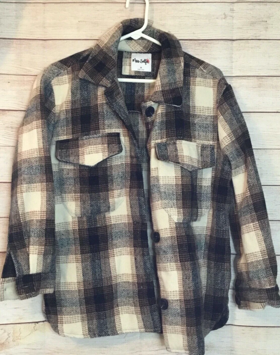 Miss Selfie Plaid Shacket Shirt Jacket Brown Black Size M | eBay
