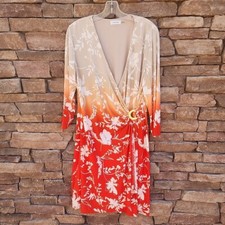 Calvin Klein Dress Size Large Red/Orange/Tan Flare Women Dress EUC