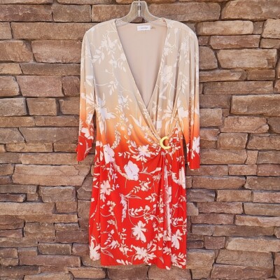 calvin klein dress orange Calvin Klein Vintage Orange Square Neck Long Zip Sleeveless Slip Dress