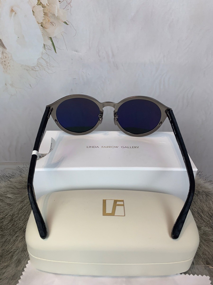 Linda Farrow Round Snakeskin Sunglasses Black/grey NWTS Box  display picture 2
