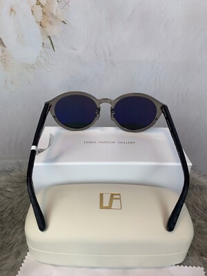 Linda Farrow Round Snakeskin Sunglasses Black/grey NWTS Box 