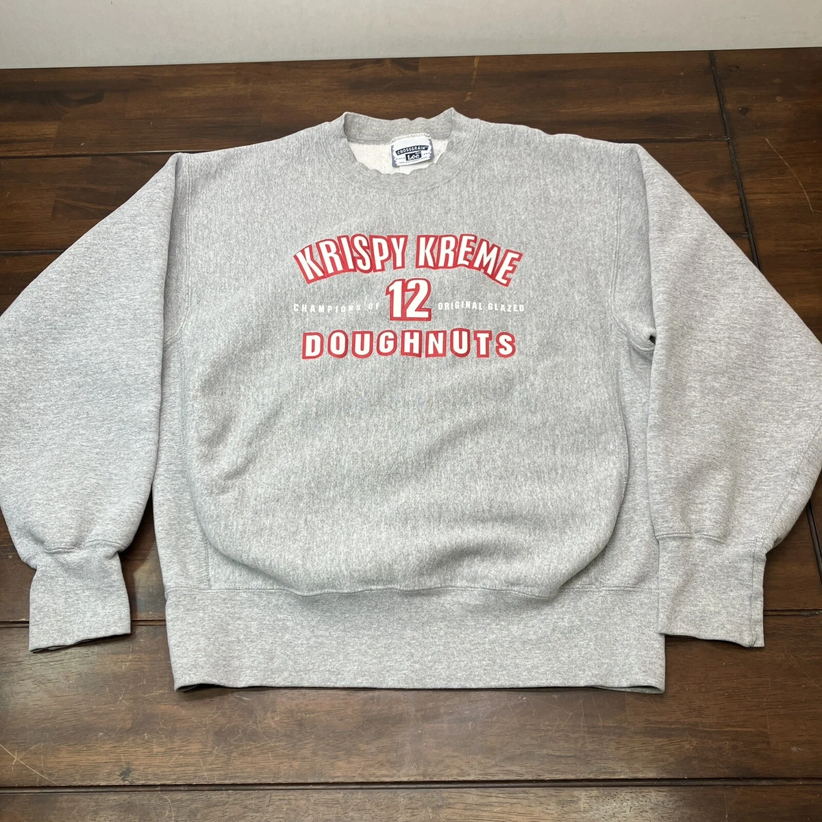 Vintage Krispy Kreme Sweatshirt Size Medium Lee Crossgrain 12 Doughnuts Grey
