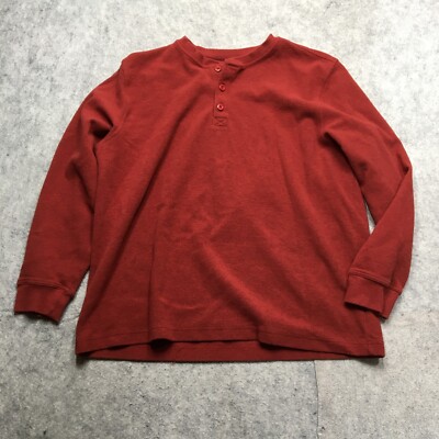 LL Bean Mini Waffle Henley Mens XL Red Pullover Knit Traditional Thermal  Layer