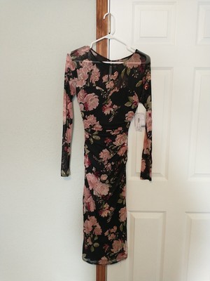 NWT Womens Sz 2 Premier Amour Pink Rose Print Sheer Sleeves Dress