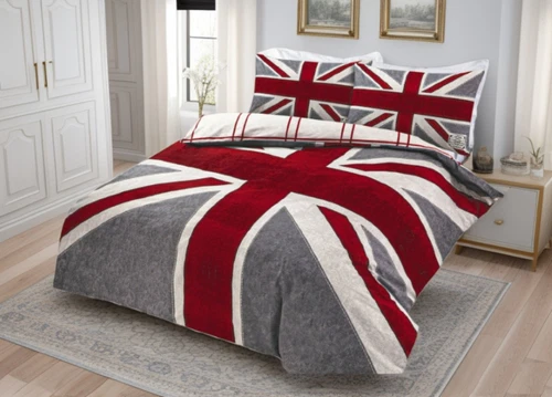 Union Jack Duvet Cover Grey Red Printed Duvet Cover Bedding Set - Picture 8 of 11