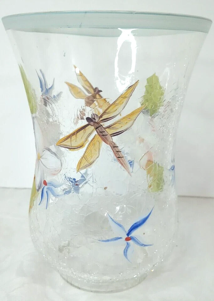 Abajur furacão vidro craquelado pintado à mão tampa de vela transparente 7 3/4"X5.5" - Imagem 4 de 4