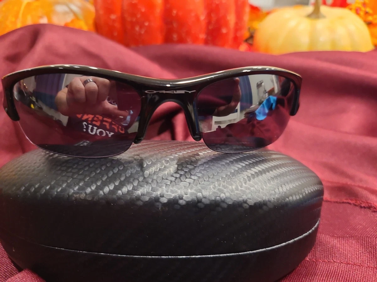 OAKLEY FLAK JACKET BLACK & GRAY SUNGLASSES 03-881 USED W/CASE & BAG 63-20