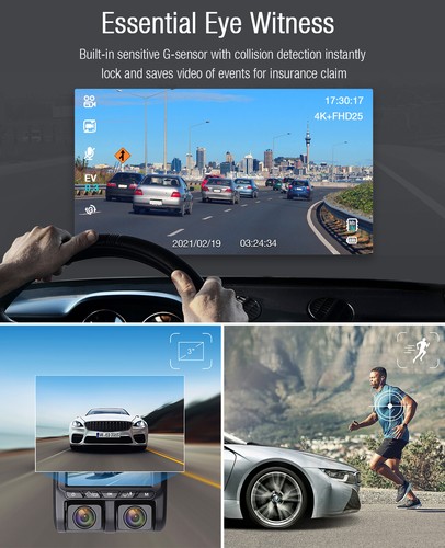 TOGUARD 4K+1080P Dual Dash Cam Front+Inside Car Video Recorder Night Vision - Picture 3 of 7