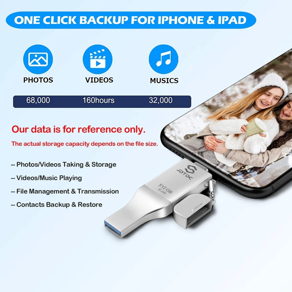512GB Apple MFi Certified iPhone-Photo-Stick, 3 in 1 USB3.0 iOS-Flash-Drive, ... - Image 4 of 4