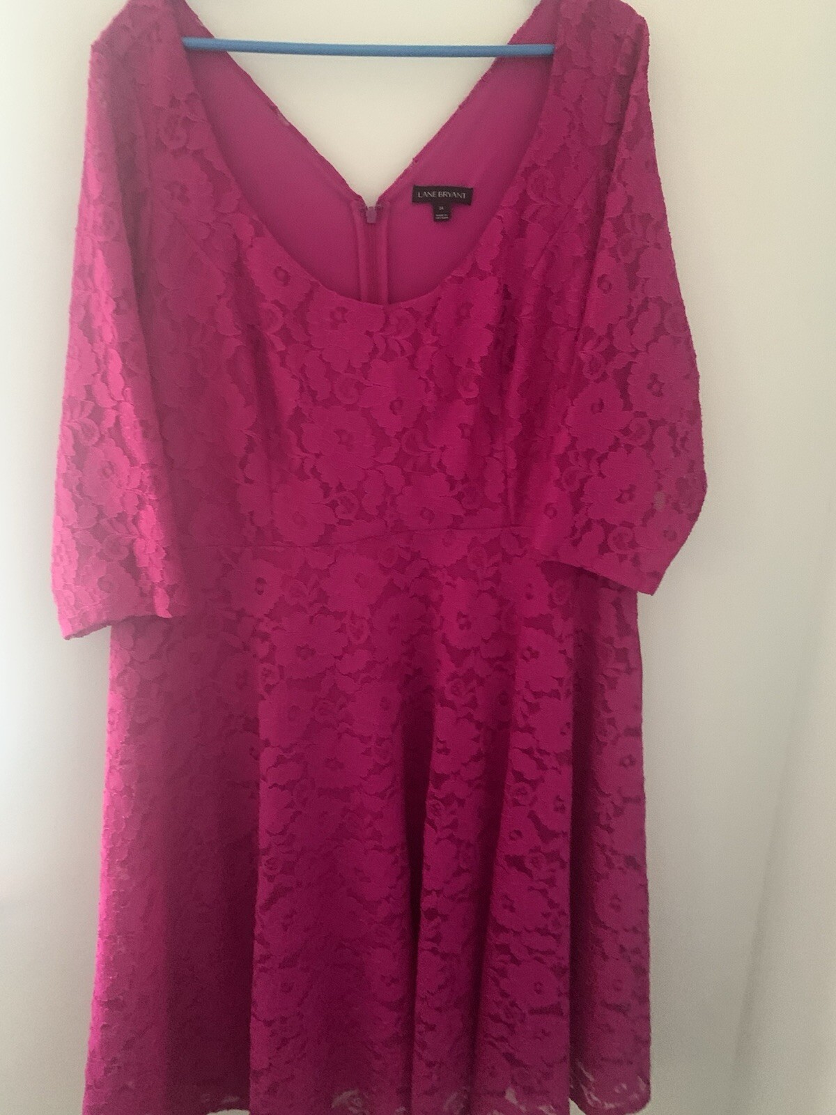 Lane Bryant Fit Flare Dress Women's 24 Pink Lace Belted Scoop