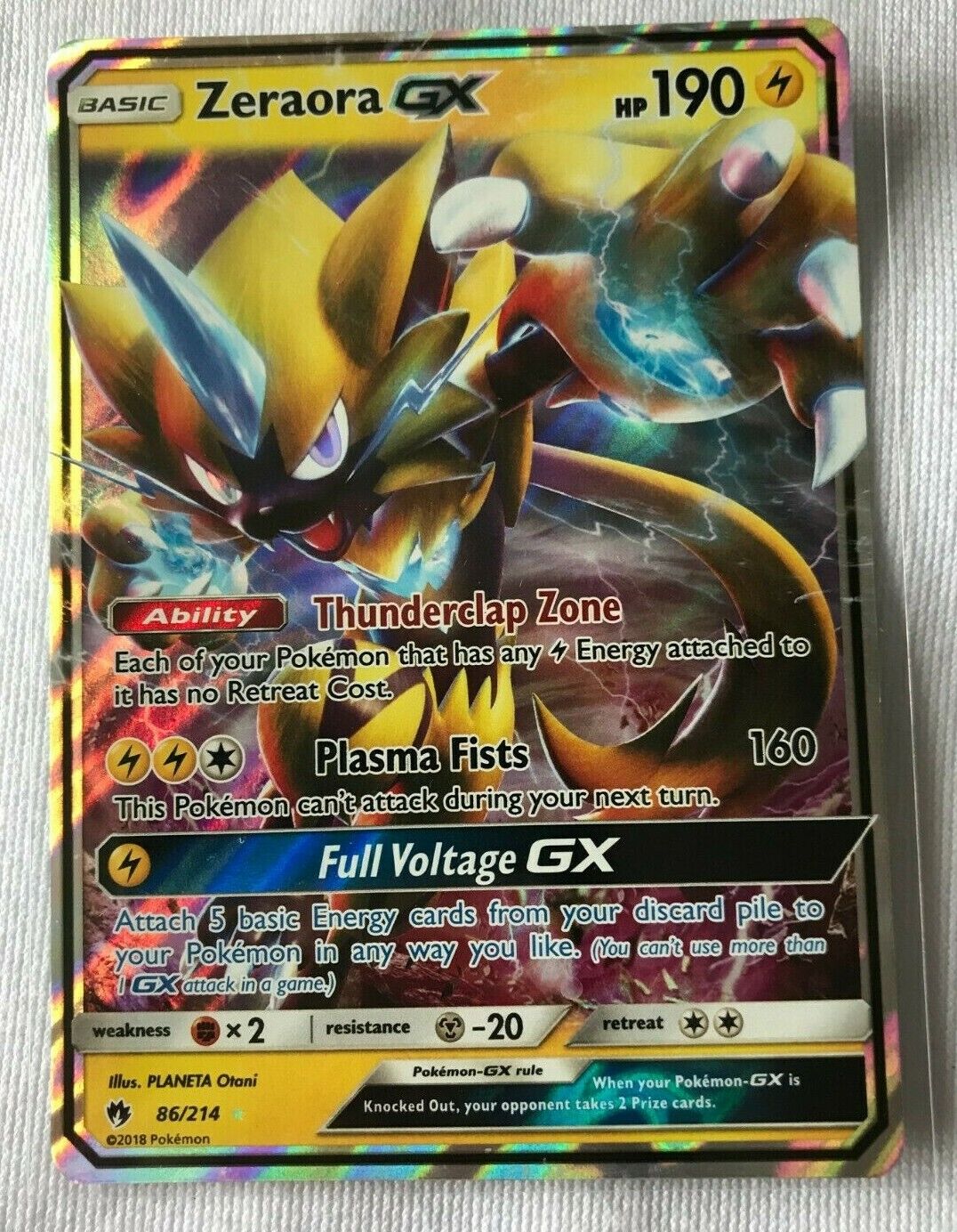 Carte pokemon Zeraora gx brillante 190 pv 86/214 soleil et lune