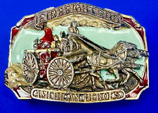 Fire Fighters Americas Hero's - Vintage Horse Drawn Stagecoach 80's Belt Buckle