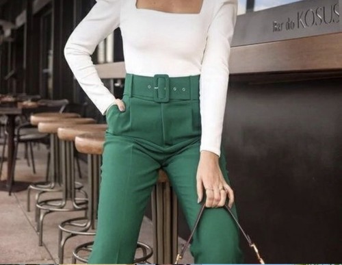 ZARA GRÜNE HOCHTAILLIERTE HOSE & GEFÜTTERTER GÜRTEL SMALL UK 6 Bürococktail NEU - Bild 20 von 23