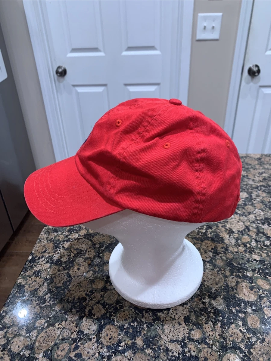 Red polo shop hat black horse