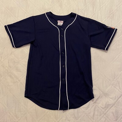 Teamwork Athletic Apparel baseball button up blue jersey Large