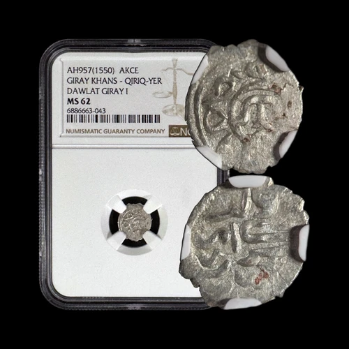 CRIMEA. 1550, Akce, Silver - NGC MS62 - Dawlat Giray I, Qirq-Yer, Ukraine 043