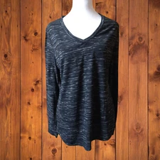 ATTENTION WOMEN'S XXL LONG SLEEVE V-NECK PULLOVER SHIRT BLACK HEATHERED CASUAL
