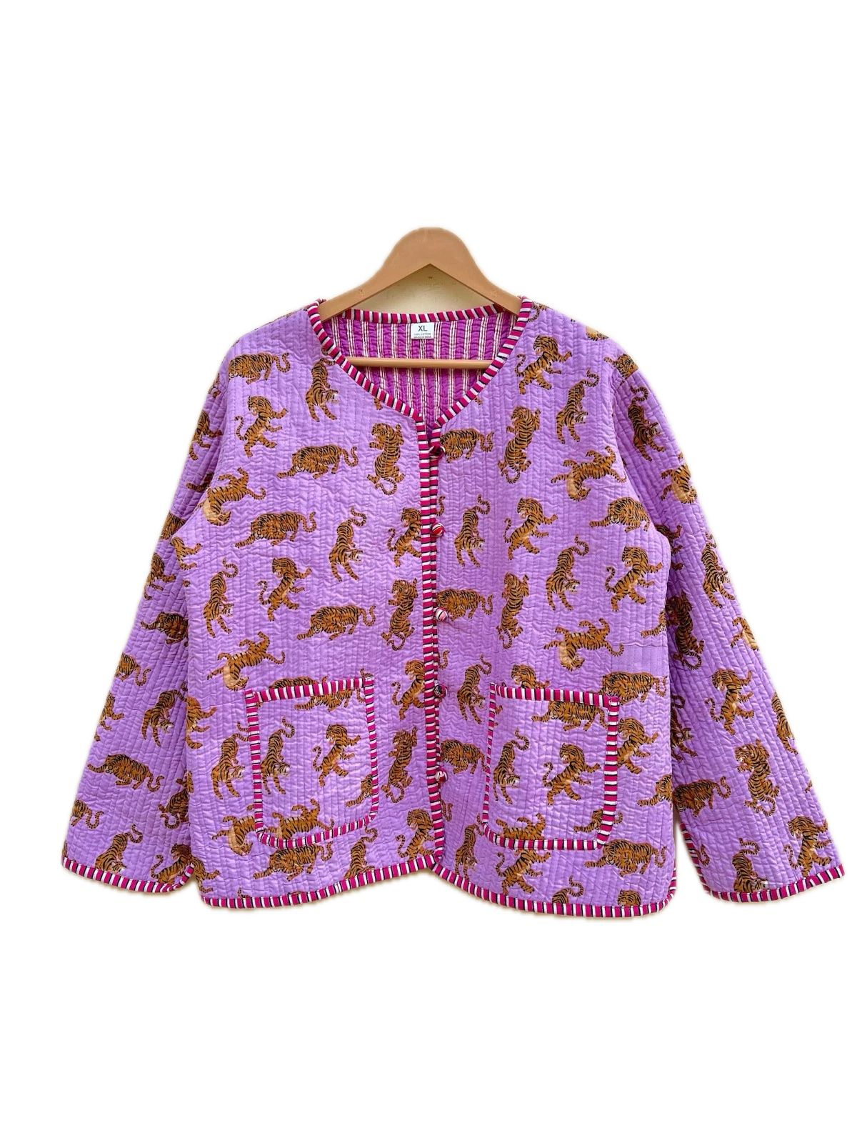 Indian Purple Tiger 100% Cotton Quilted Unisex Jacket Women's Clothing Jacket AU