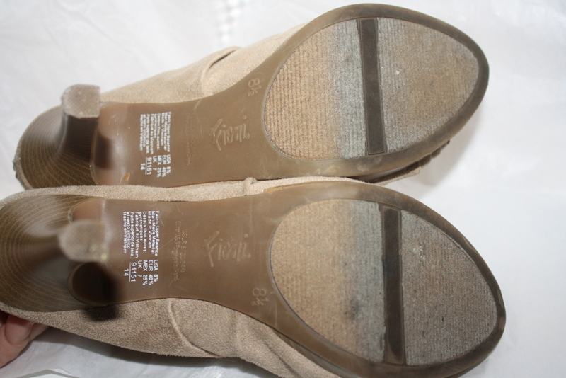 Fioni Beige Suede Open Toe Back Zip-Up High Heels Pumps Women's