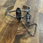 Vintage 1986 Silver G&S Flower Butterfly Cuff Bracelet Chained Ring Set Size 7.5