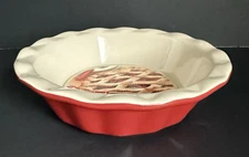 Good Cook Oven Fresh Stoneware Personal Pie Dish Red & Cream Scalloped 5 1/2"