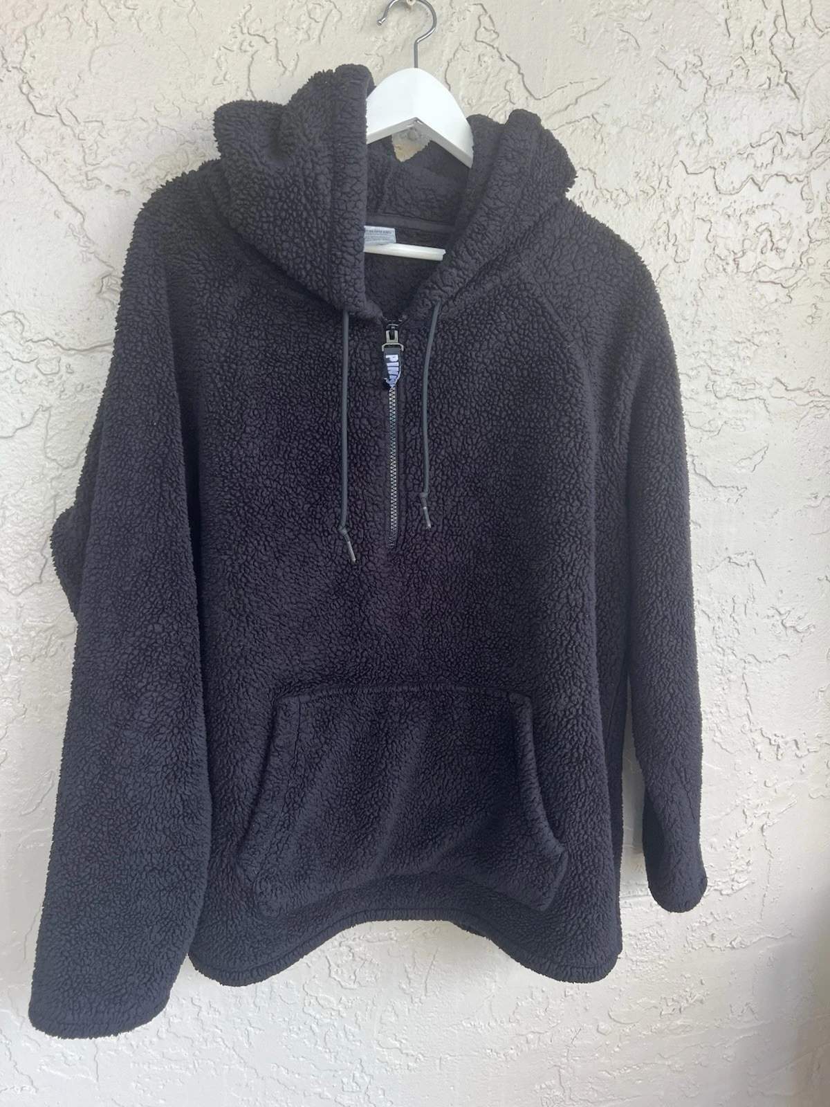 UNDERCOVER Felpa con cappuccio mezza zip Victoria’s Secret nera donna L felpata sherpa VS
