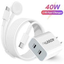 For iPhone Apple Watch Magnetic 2/3-in-1 Fast Charger Cable USB C Power Adapter