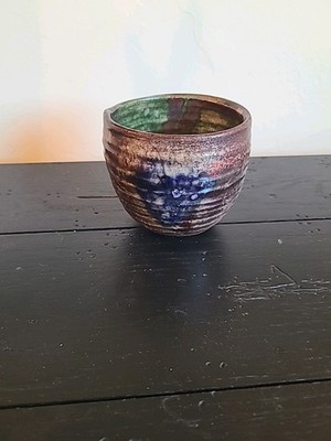 Raku Fired Handmade Studio Art Clay Iridescent Glazed Pottery Jar Bowl Cup