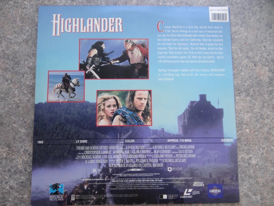 Highlander USA US Laser Disc LD Film Video CD Laserdisk Sean Connery Englisch - Bild 3 von 4