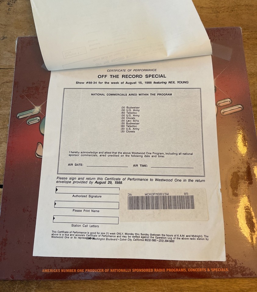 Neil young Off The Road Specials Westwood One Radio Networks Sealed W ...