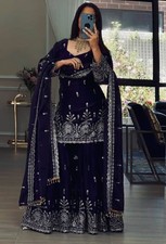 Stylish Faux Georgette Blue Palazzo Suit With Dupatta For Wedding Wear