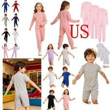 US 3pcs Kids Special Needs Adaptive Clothing Round Neck Solid Color Jumpsuit