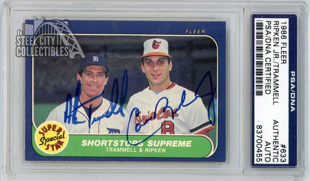 Cal Ripken Jr Alan Trammell 1986 Fleer Dual Autograph Card #633 PSA/DNA (Damage)