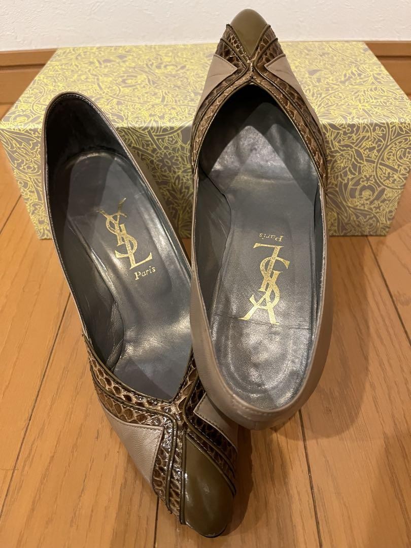 Autentiche decolte Yves Saint Laurent design incrociato tacco alto beige marrone taglia 36