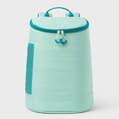 15 Cans/20.7qt Backpack Cooler - Sun Squad  Aqua: Adjustable Straps, Zip Closure