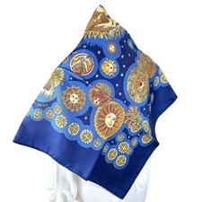 VTG HERMES Carre 90 Silk Scarf "Le Roy Soleil" by Annie Faivre Dark Blue Used