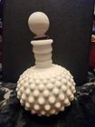 Vintage White Milk Glass Hobnail Wrisley Perfume Decanter Cork