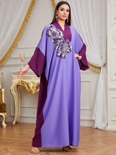 Muslim Women Long Sleeve Maxi Dress Abaya Dubai Kaftan Embroidery Sequins Turkey