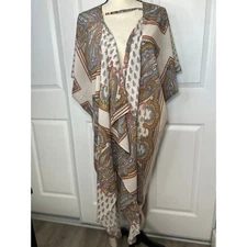 Umgee Kimono Duster Open Front Cardigan Paisley Bohemian Beach Cover Up S/M