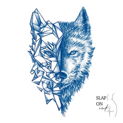 Geometrischer Wolf - Medium Semi Permanent Tattoo Wasserdicht Kunst Männer Frauen Temporär