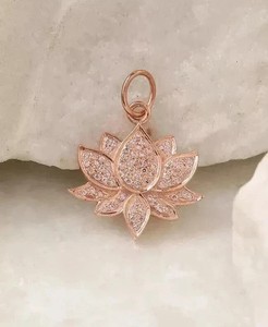Authentic Real Moissanite 2Ct Round Cut Lotus Flower Pendant 14k Rose Gold Plated Silver
