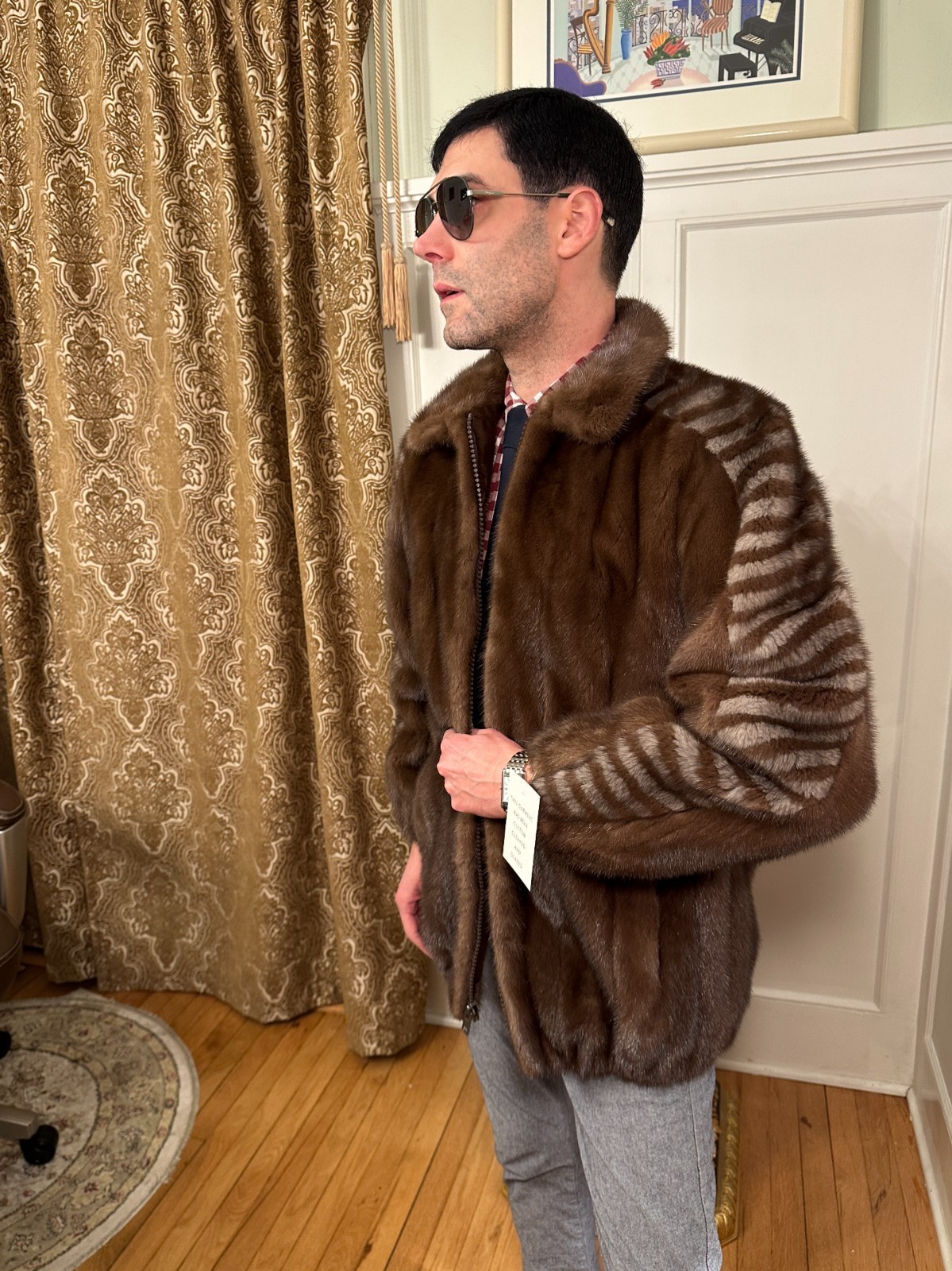 New! Mens Chocolate Brown Mink Real Fur Coat 29" Bomber Jacket Size 38R Medium image 5